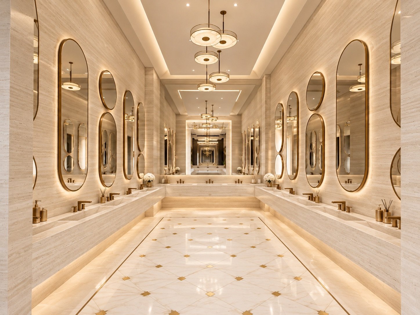 The powder lounge, a gallery of oval mirrors
